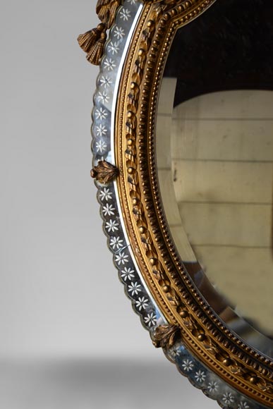 Beautiful antique Napoleon III style mirror with partitions and putti decor-4