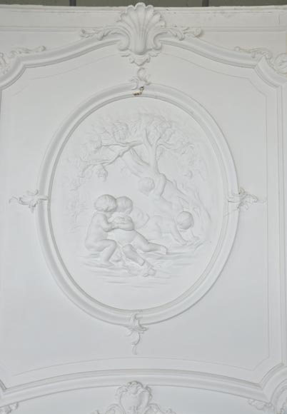 Large antique Regence style overmantel pierglass with putti playing in the vineyards-1