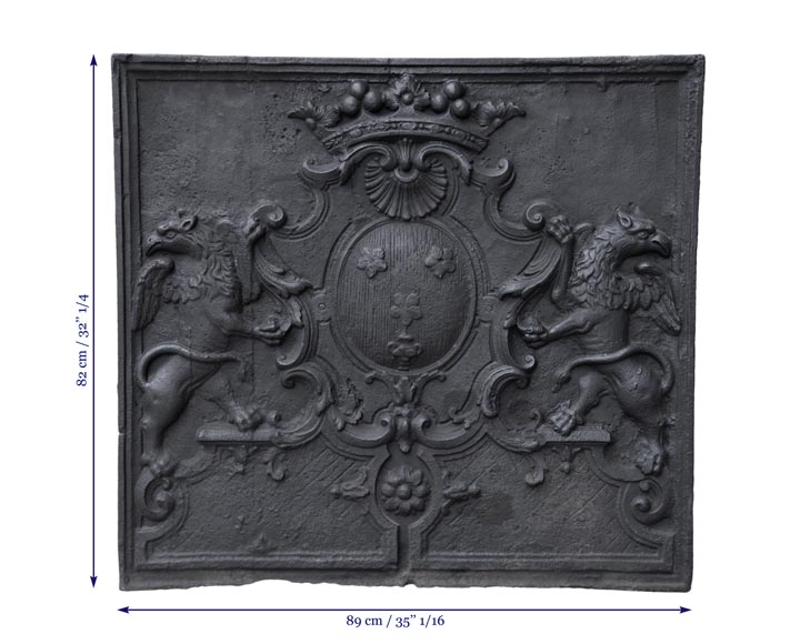 Beautiful antique cast iron fireback with the Jannon family coat of arms, 18th century -7