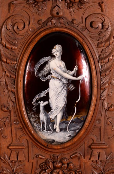 Large Neo-Renaissance style walnut cabinet -  Painted enamels signed by Theophile Soyer (1853-1940)-2