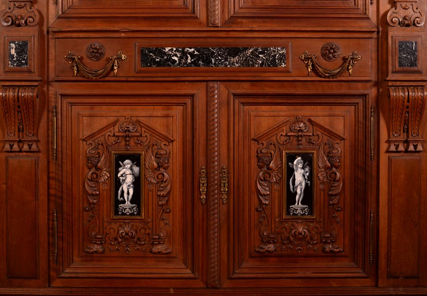 Large Neo-Renaissance style walnut cabinet -  Painted enamels signed by Theophile Soyer (1853-1940)-6