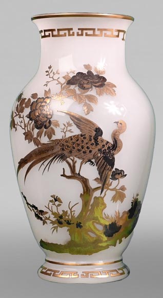 BACCARAT, pair of vases with peacock, rooster and wader, c. 1880-1