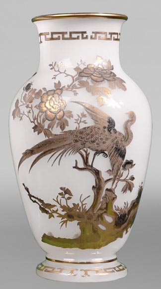 BACCARAT, pair of vases with peacock, rooster and wader, c. 1880-2
