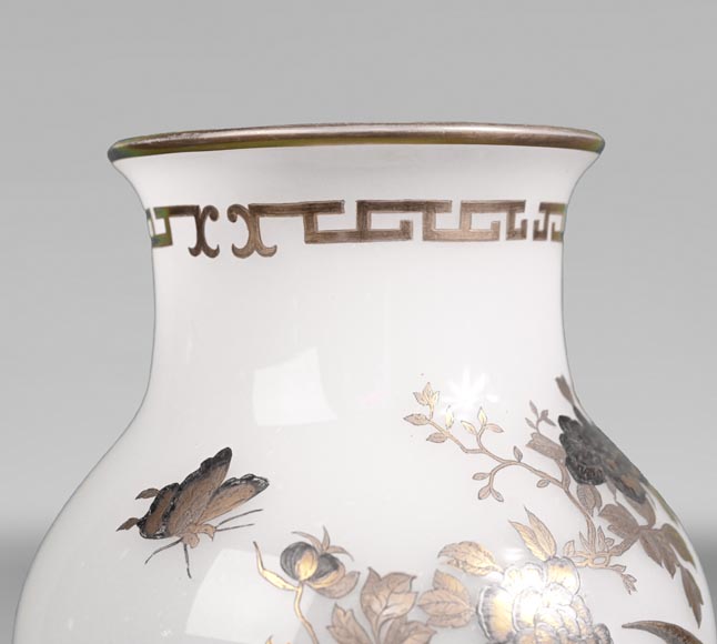 BACCARAT, pair of vases with peacock, rooster and wader, c. 1880-3
