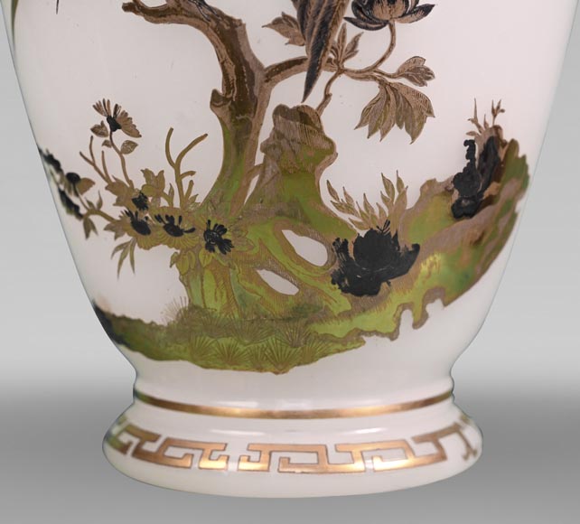 BACCARAT, pair of vases with peacock, rooster and wader, c. 1880-6