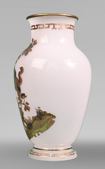 BACCARAT, pair of vases with peacock, rooster and wader, c. 1880-7