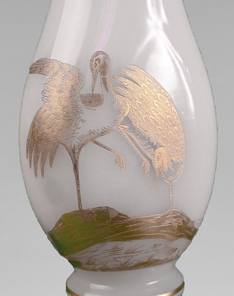 Baccarat, Pair of vases with wading birds, circa 1880-6