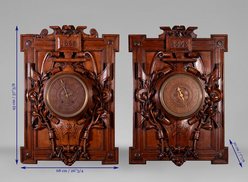 GUERET Frères - Set including an oak clock and barometer-13