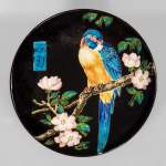 MANUFACTURE JULES VIEILLARD & CIE - Glazed ceramic dish with a parrot partitioned decoration