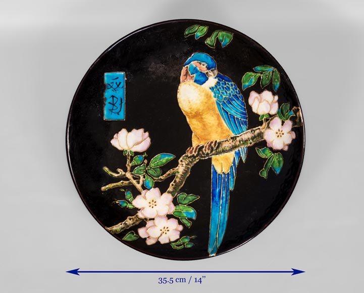 MANUFACTURE JULES VIEILLARD & CIE - Glazed ceramic dish with a parrot partitioned decoration-5