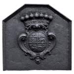 Antique cast iron fireback with the Joly family coat of arms, 18th century 