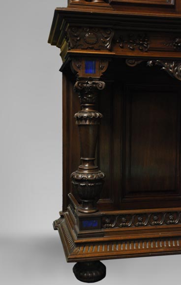 Two-body cabinet, in th Neo-Renaissance style, in carved walnut with enamel and lapis-lazuli inlays-4