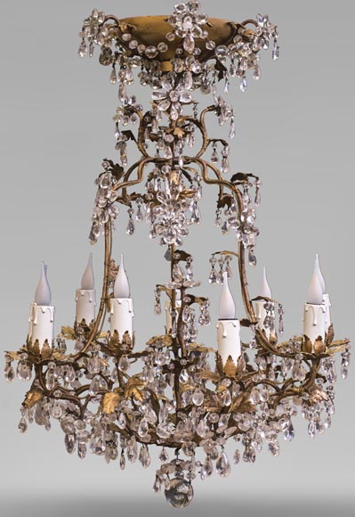 Louis XV style cage chandelier in rock crystal and gilded metal-0