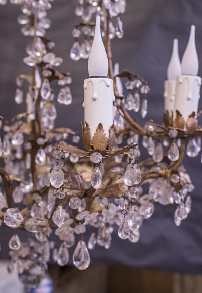 Louis XV style cage chandelier in rock crystal and gilded metal-1