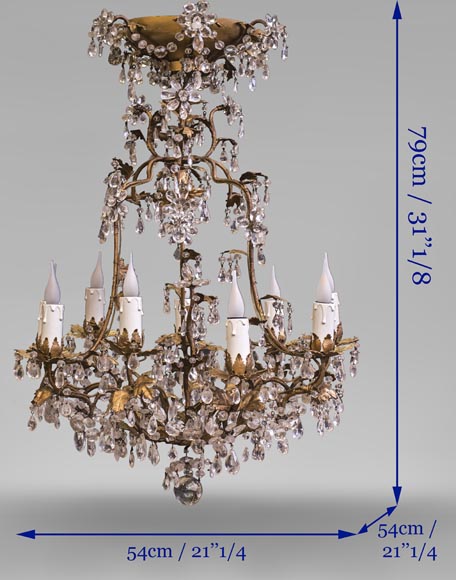 Louis XV style cage chandelier in rock crystal and gilded metal-8