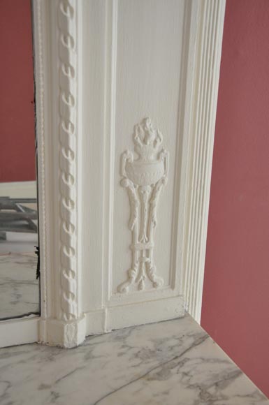 Antique Louis XVI style white overmantel pierglass with garlands of flowers and knot -6