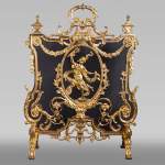 Antique Napoleon III style firescreen made of gilt bronze with dancer