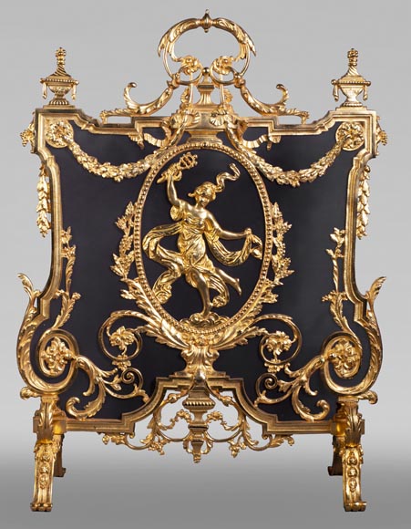 Antique Napoleon III style firescreen made of gilt bronze with dancer-0