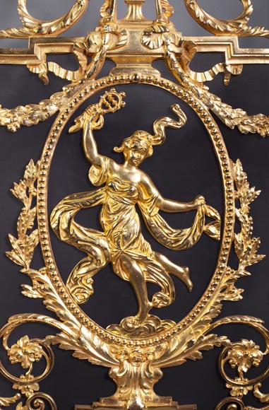 Antique Napoleon III style firescreen made of gilt bronze with dancer-4