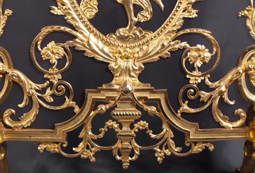 Antique Napoleon III style firescreen made of gilt bronze with dancer-6