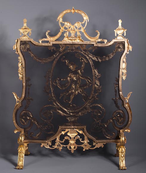 Antique Napoleon III style firescreen made of gilt bronze with dancer-8