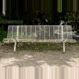 Antique white garden bench with perforated decoration, 1930s