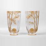 Pair of gilded crystal vases, with bamboo decoration
