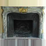 Campan vert marble fireplace mantel Louis XV style with cast iron insert - Reference 1123 Width 4' 11'' ½ 151cm Height 3' 6'' ⅞ 109cm Campan vert marble fireplace mantel Louis XV style with cast iron insert - Reference 1123 Width 4' 11'' ½ 151cm Height 3' 6'' ⅞ 109cm