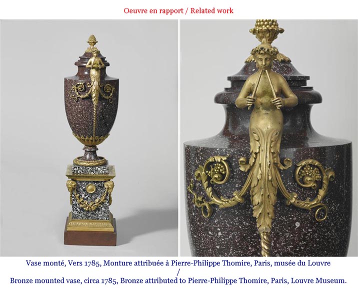 Pair of cassolettes with blowers and griffins, in Napoleon III style, in Vert de Mer, Jaune de Sienne marble and gilded bronze.-9
