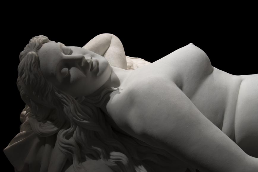 Splendid Statuary Carrara marble statue representing « Armida's dream » by Amand-Désiré-Honoré Barré, World's Fair of 1878-2
