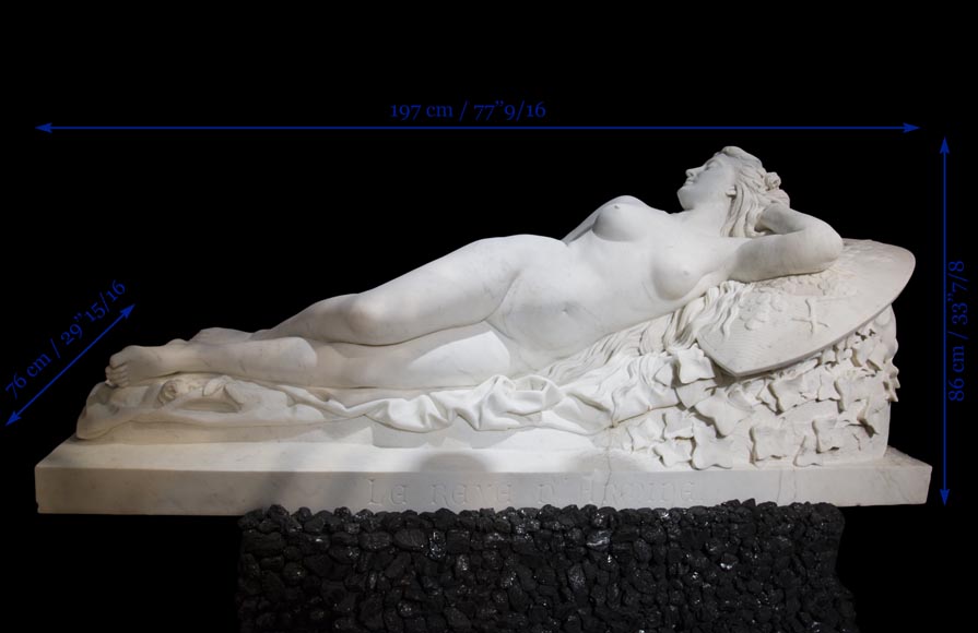 Splendid Statuary Carrara marble statue representing « Armida's dream » by Amand-Désiré-Honoré Barré, World's Fair of 1878-13