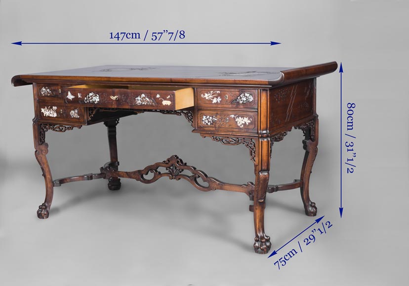 Maison des Bmbous Alfred PERRET and Ernest VIBERT (attributed to) - Japanese flat desk with mother-of-pearl and ivory decoration-10