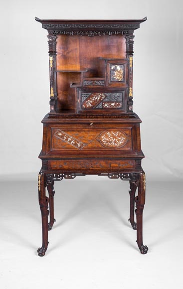 Gabriel VIARDOT, Desk with a Buddhist monk, signed and dated 1886-0