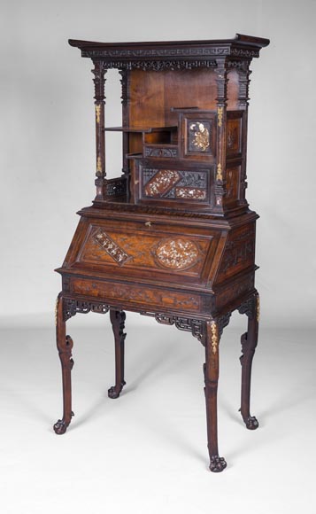 Gabriel VIARDOT, Desk with a Buddhist monk, signed and dated 1886-1
