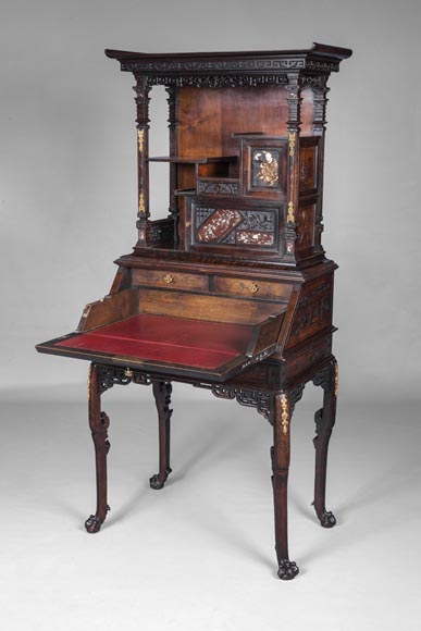 Gabriel VIARDOT, Desk with a Buddhist monk, signed and dated 1886-2