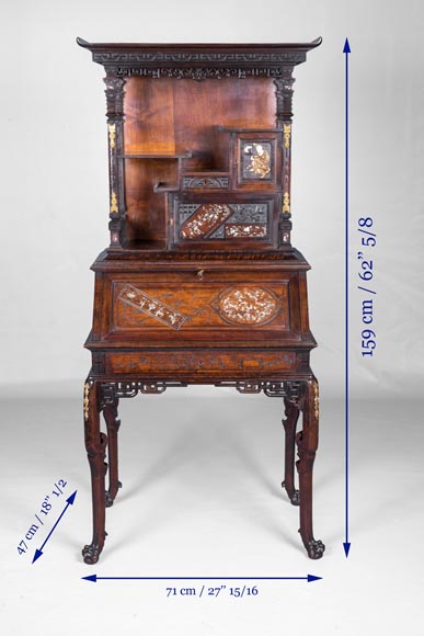 Gabriel VIARDOT, Desk with a Buddhist monk, signed and dated 1886-6