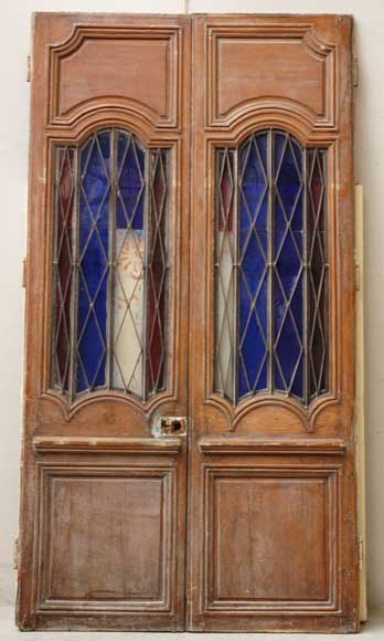 Wood door from the 18th century with 19th century iron openings-0