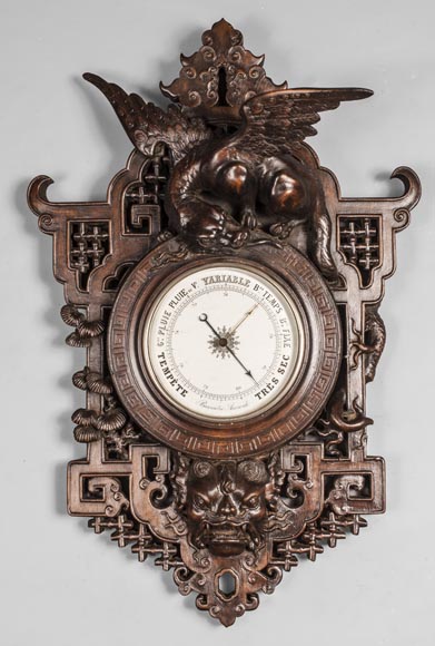 Japanese-style barometer with dragon and Foo dog decoration-0