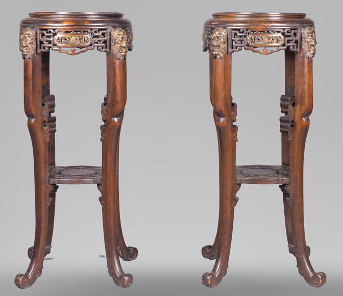 Gabriel VIARDOT (attributed to) - Pair of japanese style pedestals with lion's heads-0
