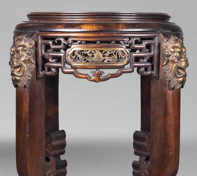 Gabriel VIARDOT (attributed to) - Pair of japanese style pedestals with lion's heads-1