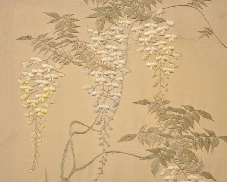 Maison des Bambous Alfred PERRET et Ernest VIBERT (attributed to) - Japanese style embroidered silk screen-10