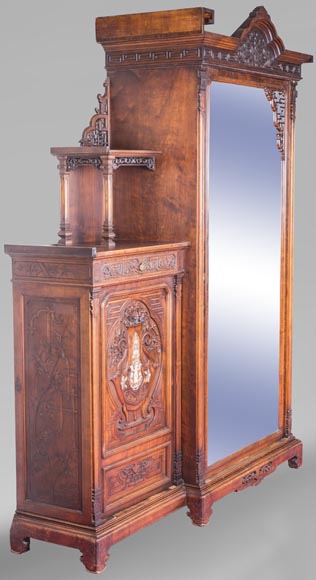 Gabriel VIARDOT (attributed to) - Asymmetrical cabinet with rich engraved and sculpted decoration of extreme oriental inspiration-1