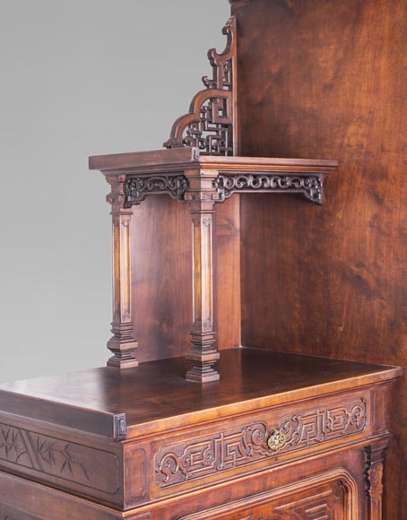 Gabriel VIARDOT (attributed to) - Asymmetrical cabinet with rich engraved and sculpted decoration of extreme oriental inspiration-4
