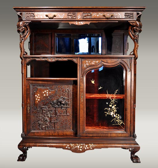 Japanese furniture with carved decoration and mother-of-pearl inlay-0