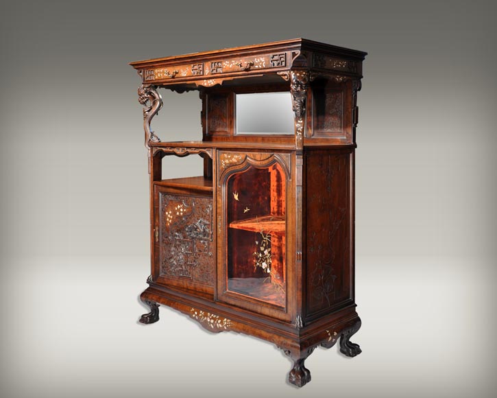 Japanese furniture with carved decoration and mother-of-pearl inlay-1