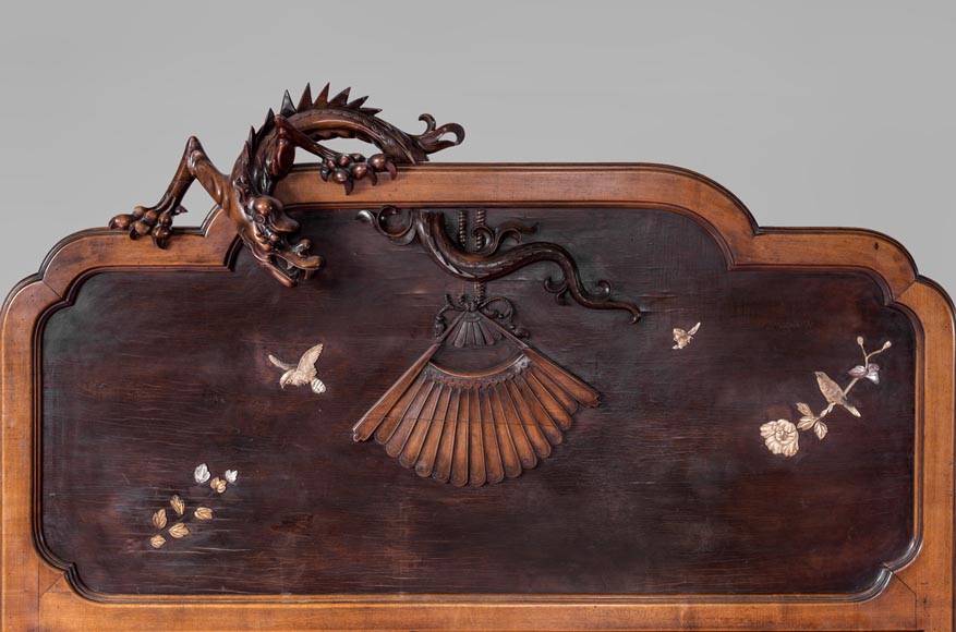 Maison des Bambous Alfred PERRET et Ernest VIBERT (attributed to) - Japanese style bed with dragon-1