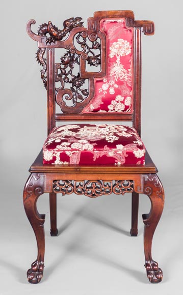 Cyrille RUFFIER DES AIMES (1844-1916) - Set of two chairs and an armchair inspired by the Far East-15