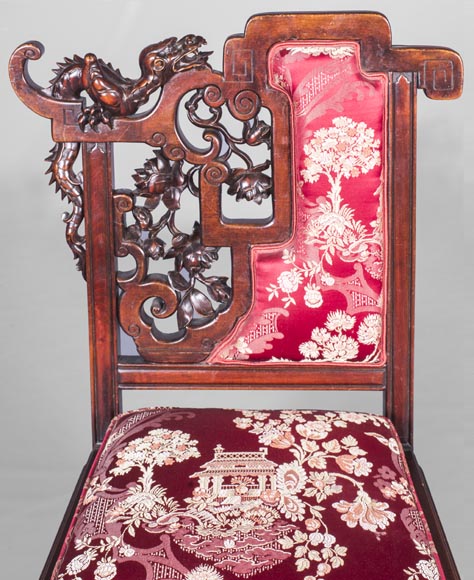 Cyrille RUFFIER DES AIMES (1844-1916) - Set of two chairs and an armchair inspired by the Far East-19