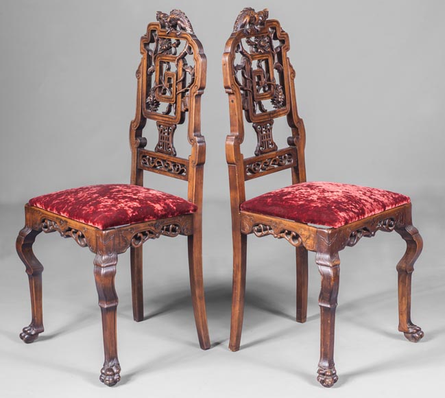 Pair of chair with openwork backseat in the taste of Japan-1
