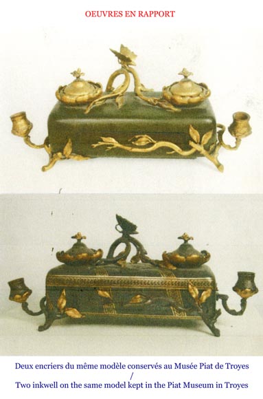 Frédéric-Eugène PIAT (1827-1903) (model by) for Maison PERROT (bronze maker) - Elegant japonese-style inkwell with butterfly-6